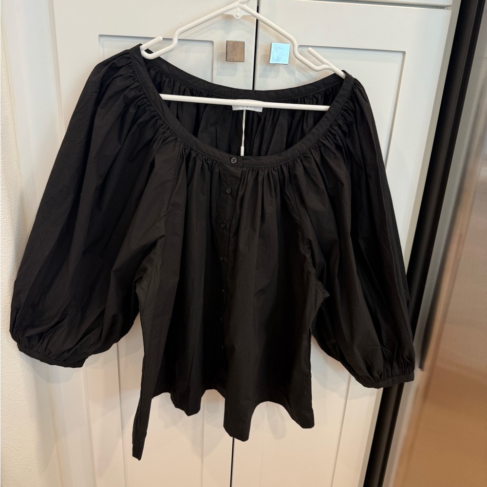 Mikoh Black Off-Shoulder Puff-Sleeve Blouse